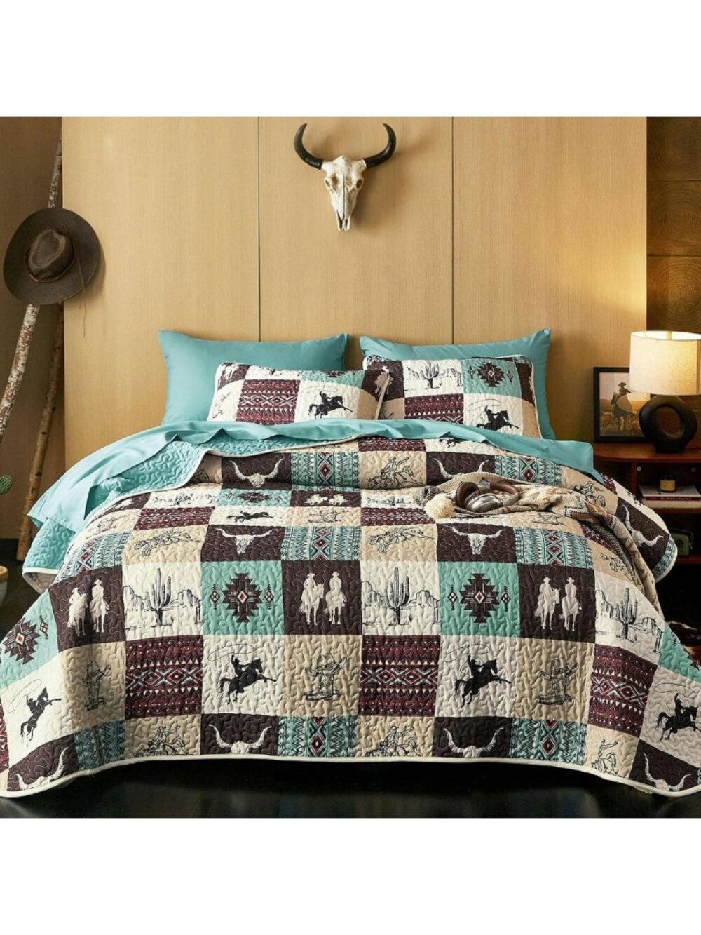Southwestern Aztec Quilt Set - Reversible Lightweight Bedspread, Rustic Ranch